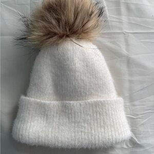 Cozy White Kids Beanie with Faux Fur Pom